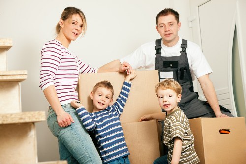 Moving crew communicating and coordinating on a residential moving day